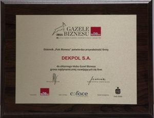 Nagorda Gazele Biznesu przyznana dla Dekpol S.A.
